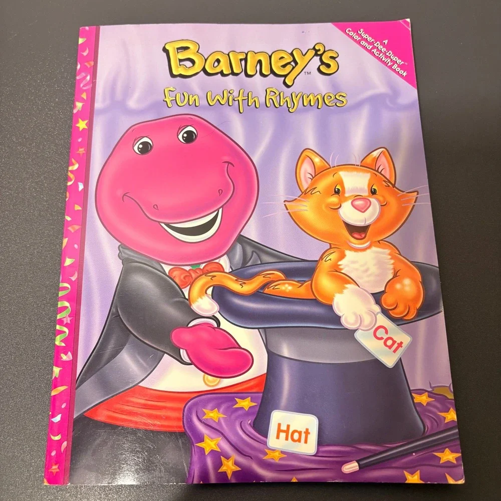 Barney Coloring Activity Book Kids OS Purple Excellent Fun With Rhymes Vintage